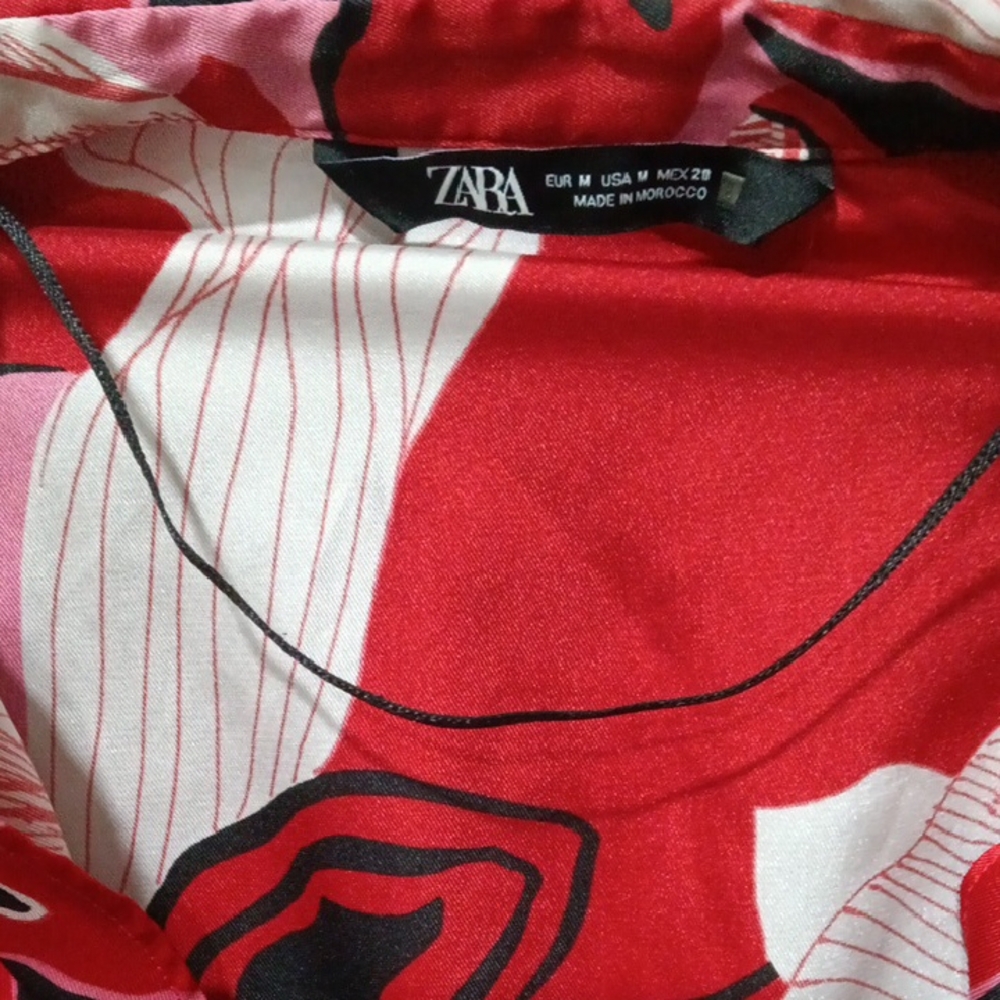 Zara Red and White Abstract Blouse